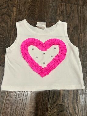 White Boutique Crop Top with Hot Pink Ruffle Heart Size 5